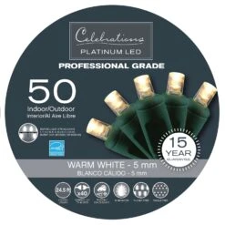 Celebrations Platinum LED Micro/5mm Clear/Warm White 50 Ct String Christmas Lights 24.5 Ft.