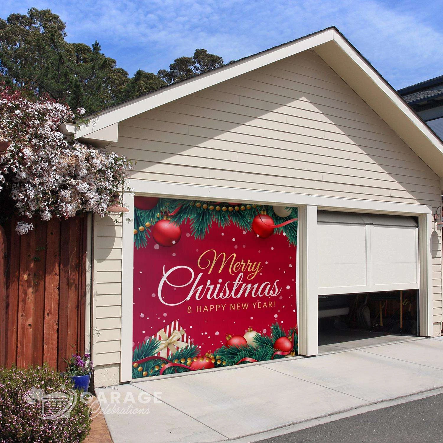 Celebrations Merry Christmas And Happy New Year 7 Ft. X 8 Ft. Garage Door Cover - Image 3