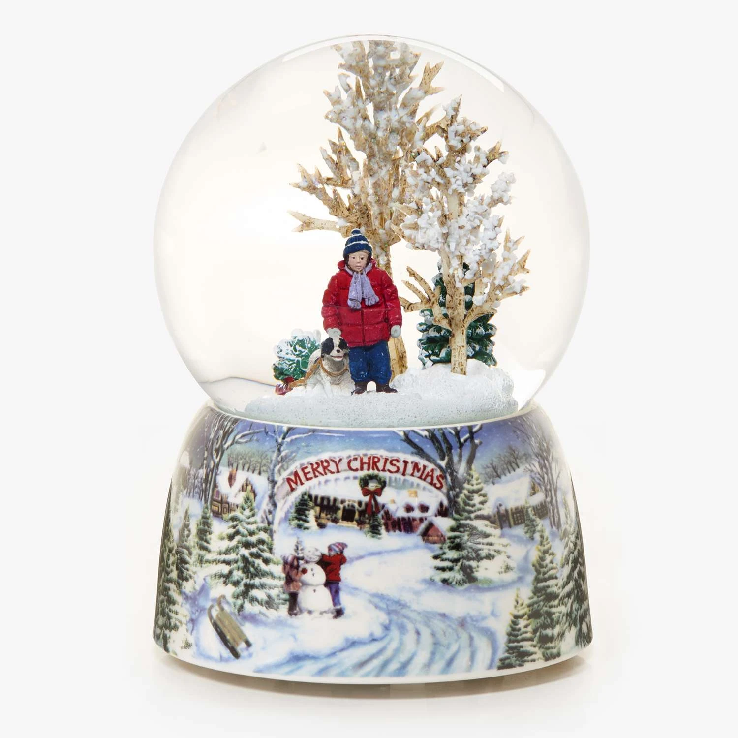 Roman Glitter Dome Multicolored Boy With Dog Indoor Christmas Decor 5.5 In.