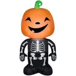 Gemmy Airblown 4.5 Ft. LED Prelit Pumpkin Boy Skeleton Inflatable
