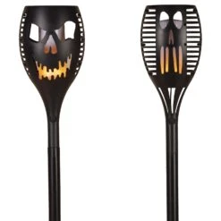 Gerson Orange 31 In. LED Solar Scary Pumpkin Face Torch Pathway Decor