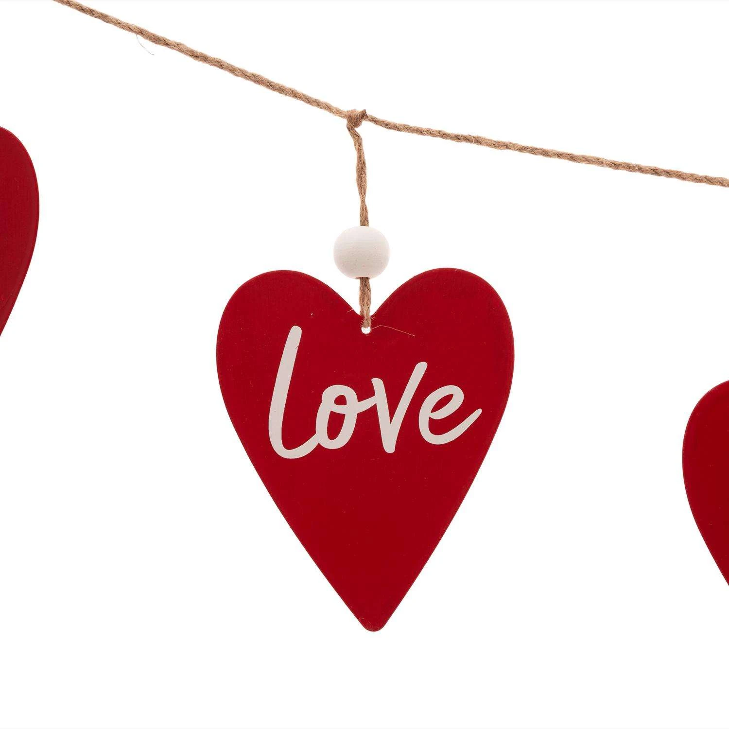 Glitzhome Valentine's Heart Garland Iron/Linen/Wood 1 Pc - Image 3