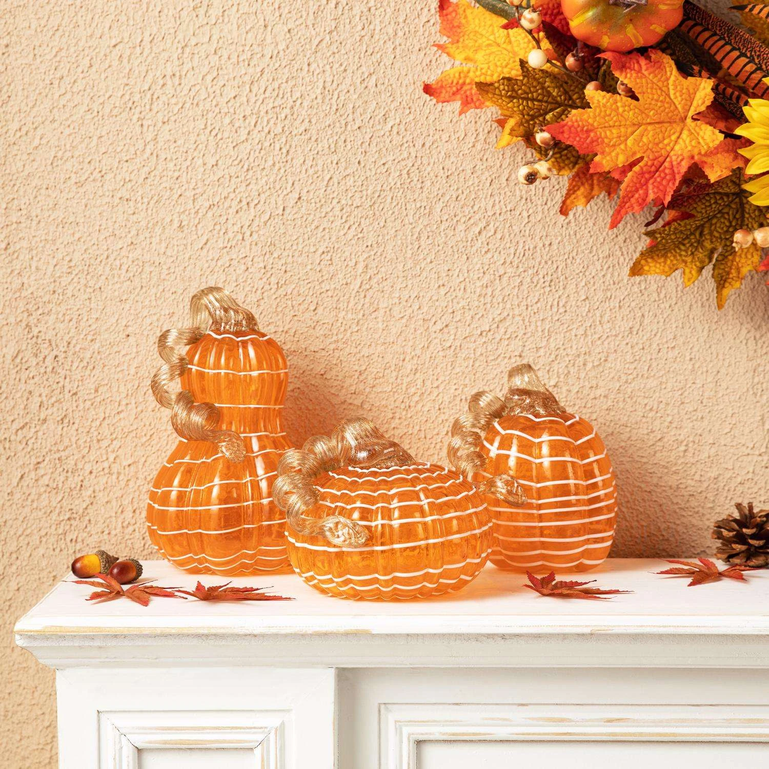 Glitzhome Pumpkin Gourd Glass 3 Pc - Image 2
