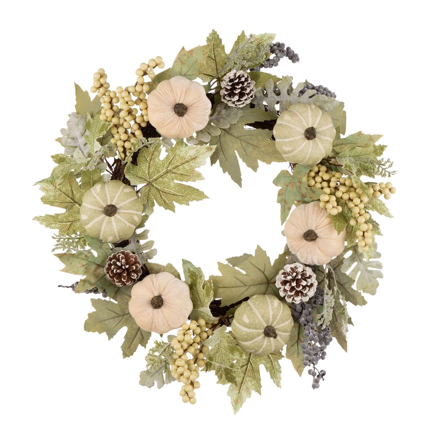 Glitzhome 5 In. Pumpkin Wreath With Green Leaf And Berries Fall Decor
