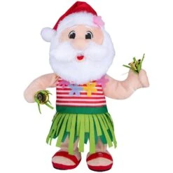 Gemmy Multicolored Hula Dancing Tropical Santa Animated Decor 14.17 In.
