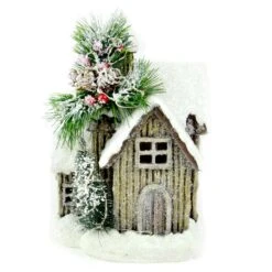 Touch Of Nature LED Mulitcolored Snowy With Trees And Bristles Indoor Christmas Decor 9 In.