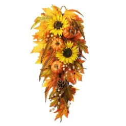 Glitzhome 26 In. Sunflower Pumpkin Leaf Swag Fall Decor