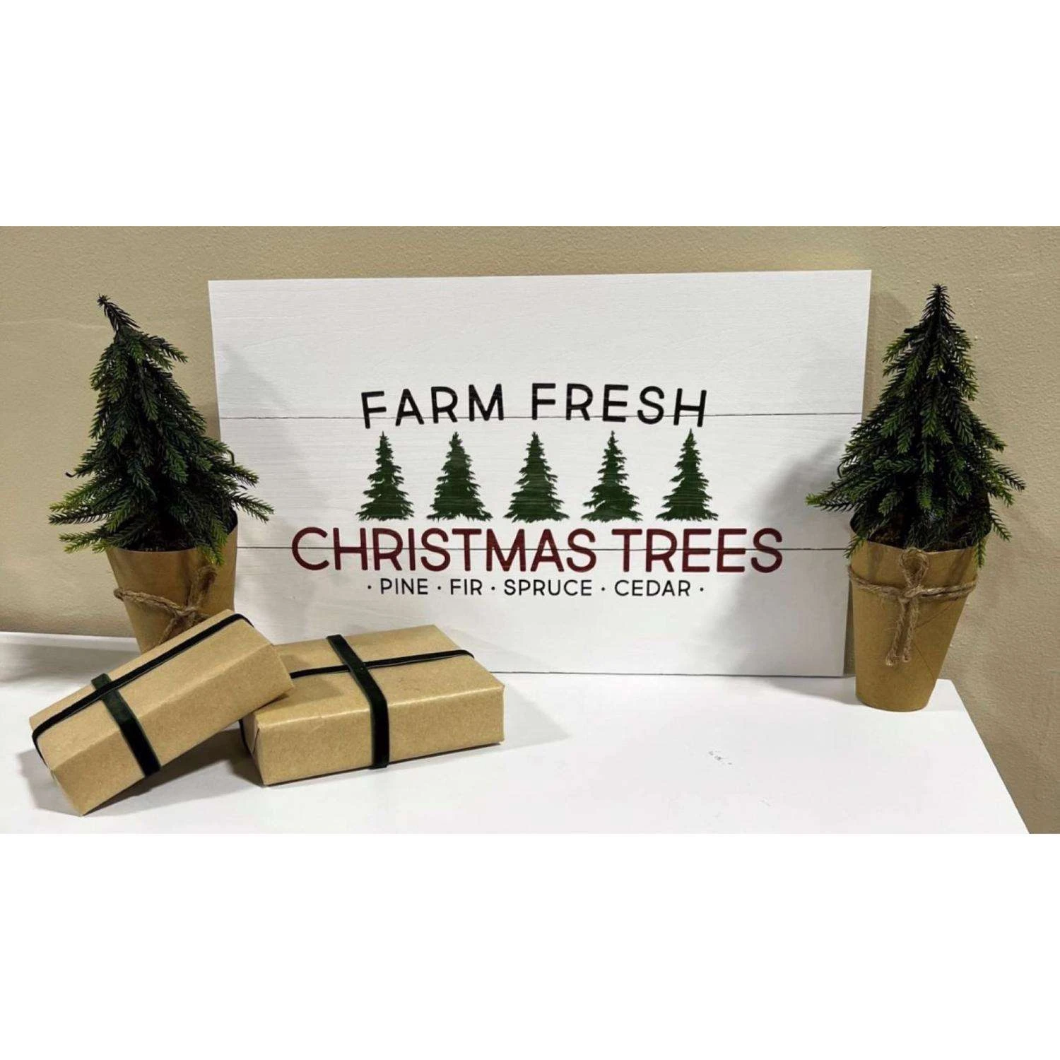 P Graham Dunn Multicolored Farm Fresh Christmas Trees Table Decor 17 In. - Image 2