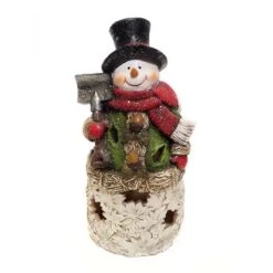Alpine LED Multicolored Snowman Holding Shovel Figurine