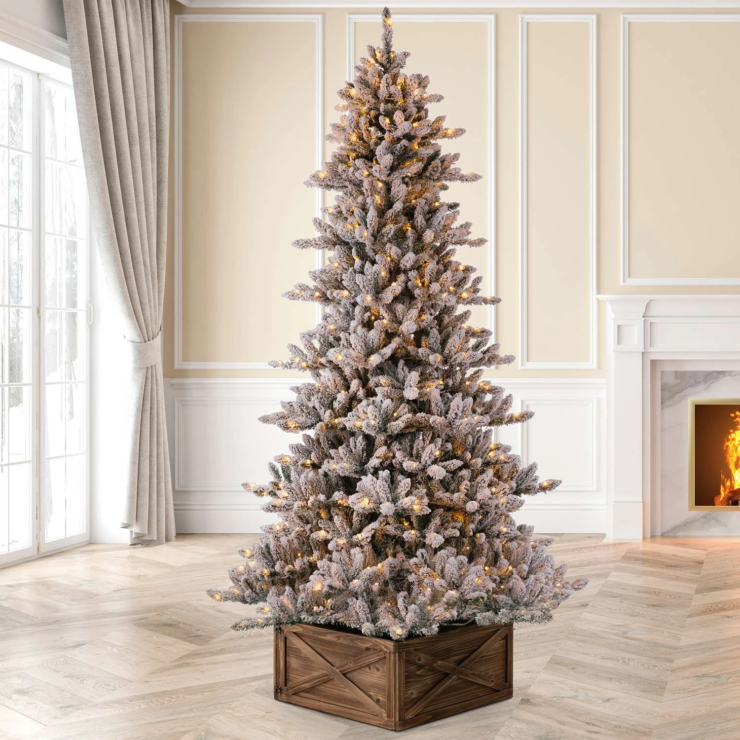 Glitzhome 9 Ft. LED 650 Ct Classic Flocked Fir Christmas Tree - Image 6