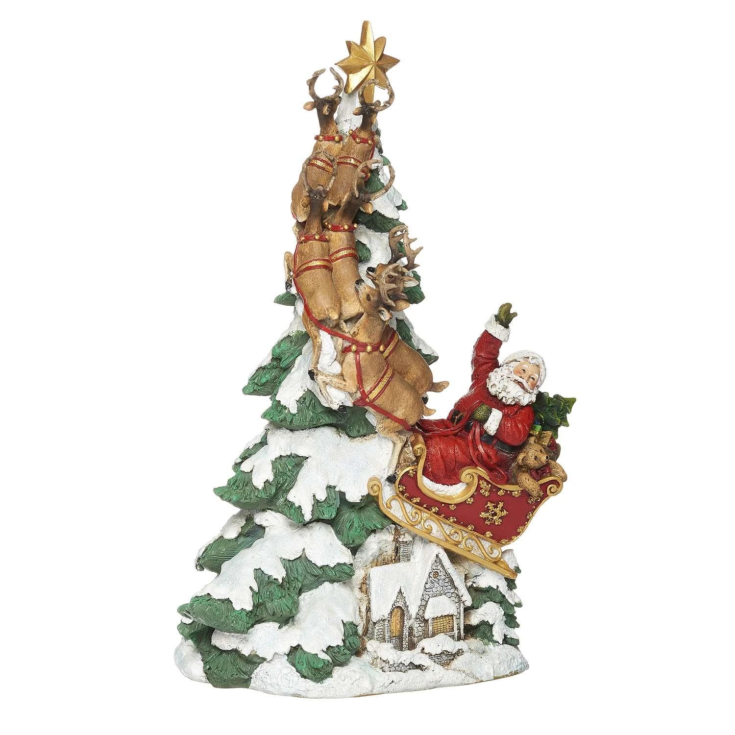 Roman Holiday Multicolored Santa And Deer Riding Up To The Sky Table Decor 15 In. - Image 2