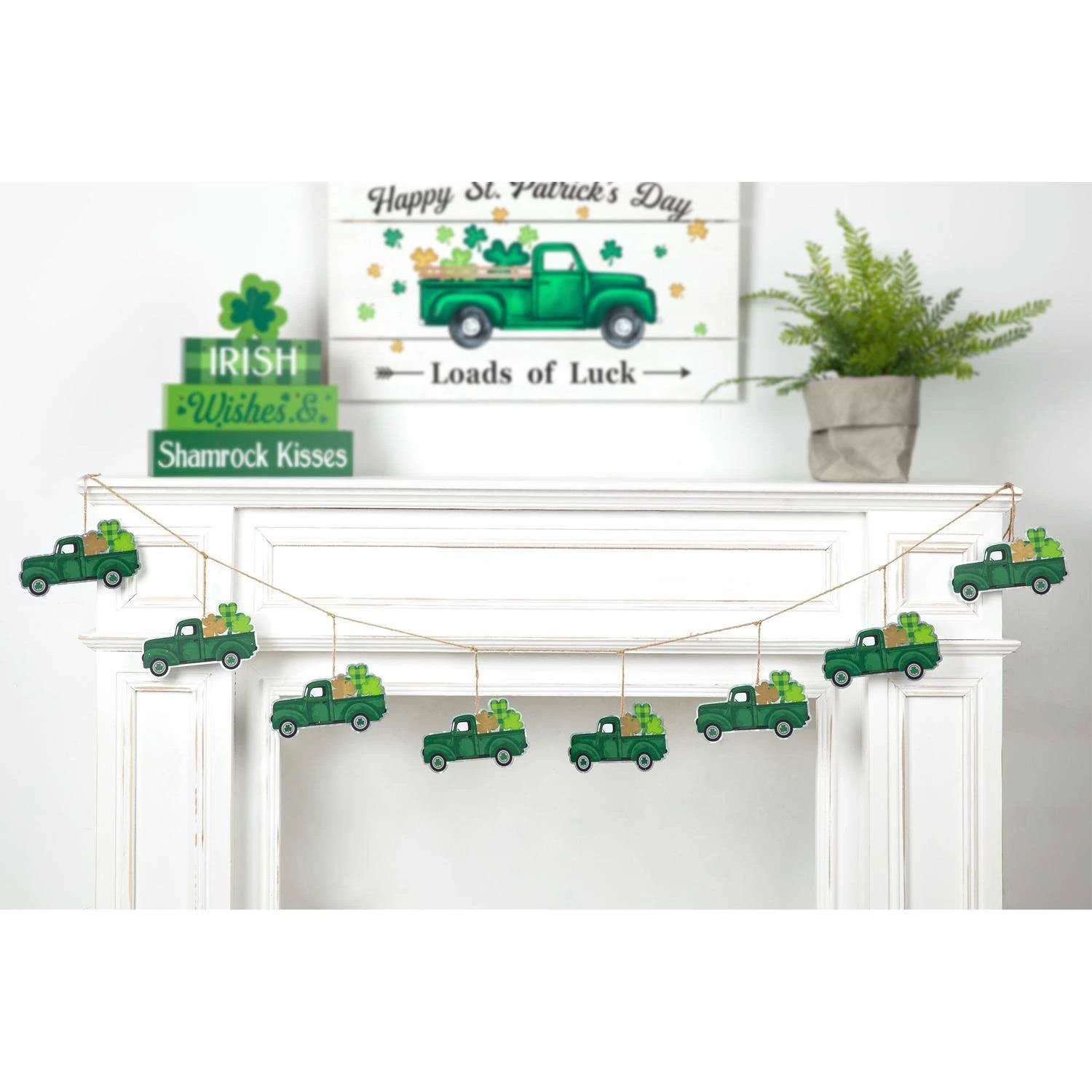 Glitzhome St. Patrick's Trucks Garland Metal 1 Pc - Image 2