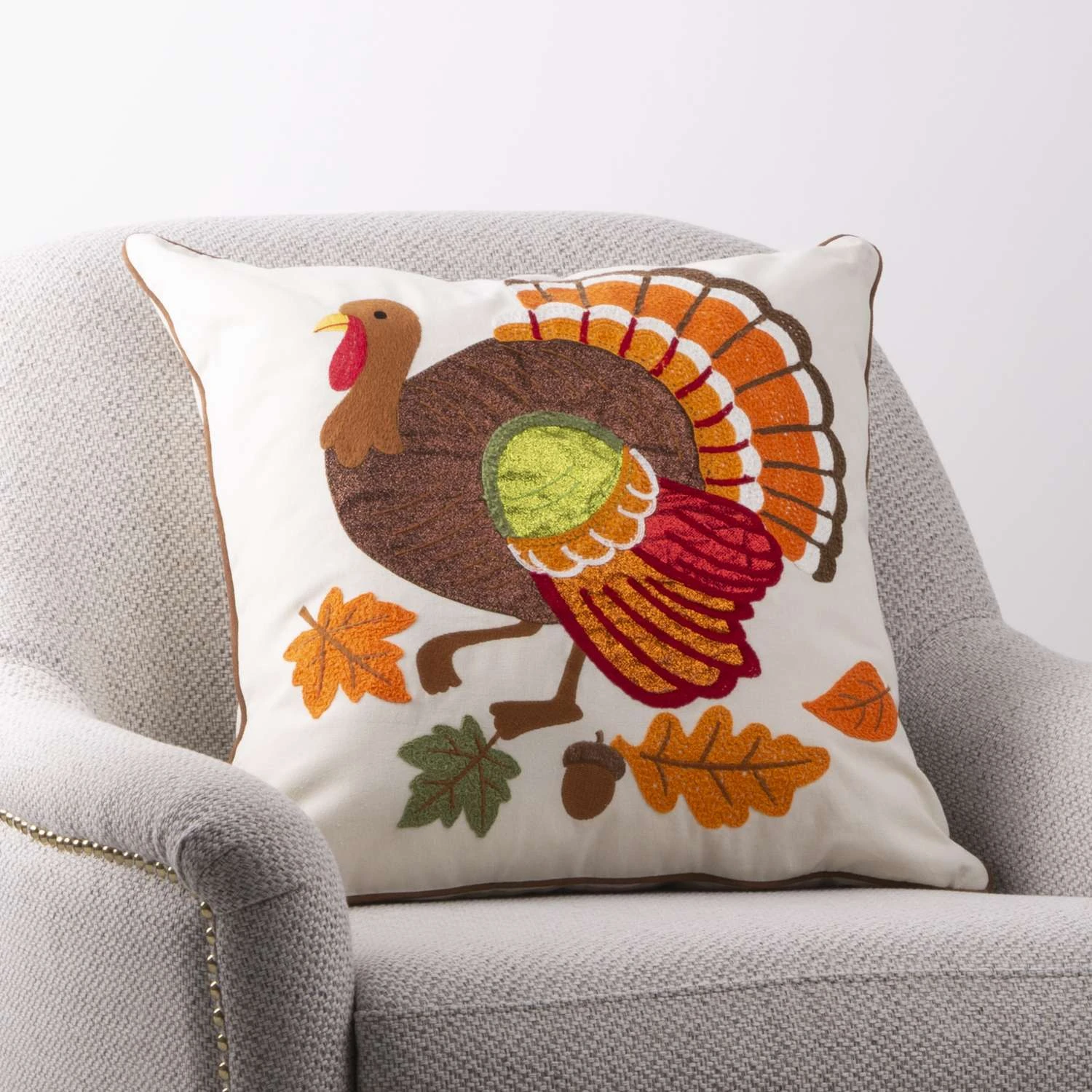 Glitzhome 0.15 In. Embroidered Turkey Pillow Cover Blow Mold - Image 8