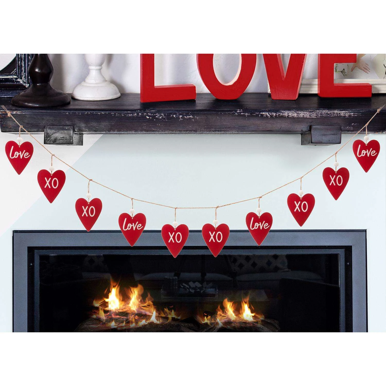 Glitzhome Valentine's Heart Garland Iron/Linen/Wood 1 Pc - Image 5
