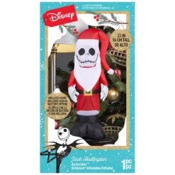 Gemmy Airdorable Disney LED Multicolored Jack Skellington Santa Inflatable 22 In.