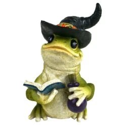 Touch Of Nature 6 In. Frog W/Witch Hat And Book Halloween Decor