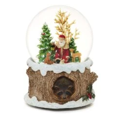 Roman Glitter Dome Multicolored Santa With Animals Indoor Christmas Decor 5.5 In.