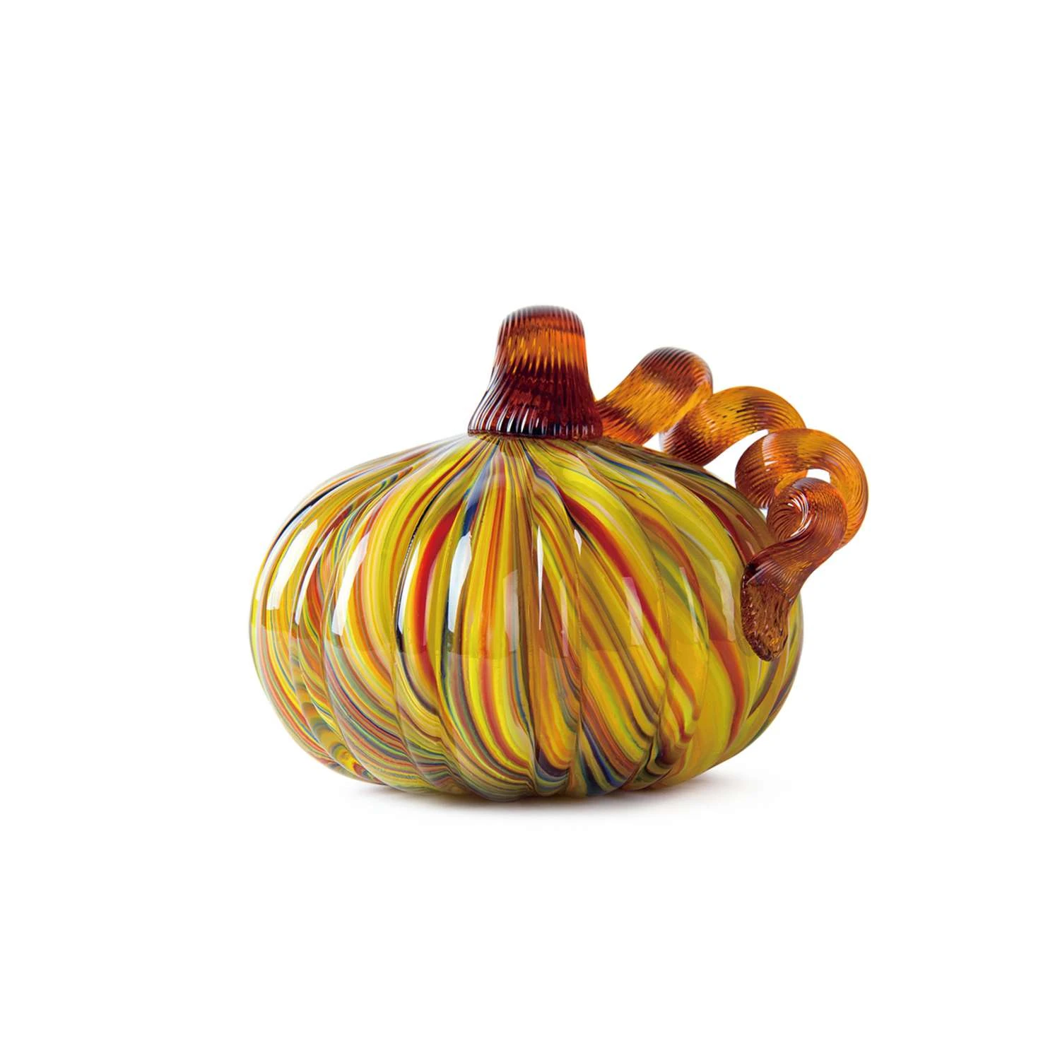 Glitzhome 4.21 In. Multi Striped Glass Pumpkin Tabletop Decor
