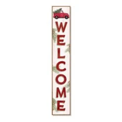 My Word! Red Truck With Tree Welcome 46.5 In. Porch Sign
