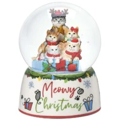 Roman Glitter Dome Multicolored Musical Cat Christmas Dome Indoor Christmas Decor 5.62 In.