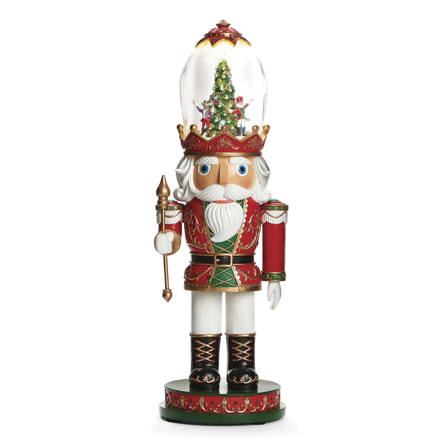 Roman Christmas LED Multicolored Musical Nutcracker Clear Hat Rotating Scene Figurine 16.25 In.