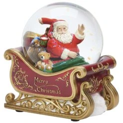 Roman Glitter Dome Multicolored Musical Santa In Sleigh Dome Indoor Christmas Decor 5.75 In.