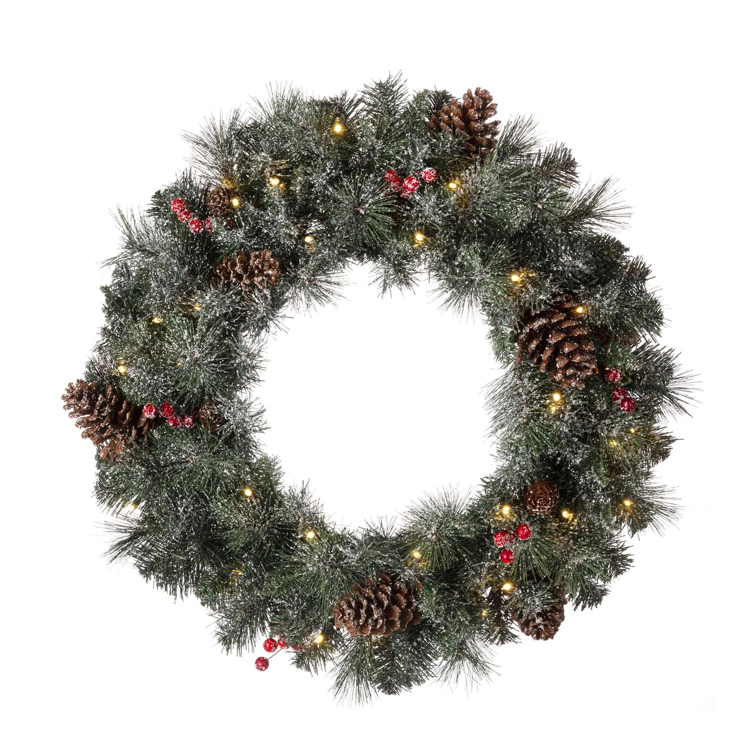 Glitzhome 24 In. D Incandescent Prelit Warm White Glittered Pine Cone Wreath