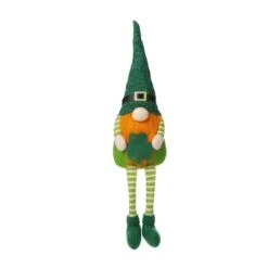 Glitzhome Happy St. Patrick's Day Gnome Shelf Sitter With Dangling Legs Polyester/Sand 1 Pc