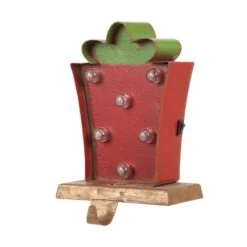 Glitzhome Marquee LED Green/Red Gift Box Stocking Holder 7.48 In.